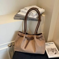 Tas Tote Wanita Premium Tekstur Vintage Niche Suede Frosted Lipit Model Dumpling Tahan Air dengan Ritsleting, Promo Hot Sale