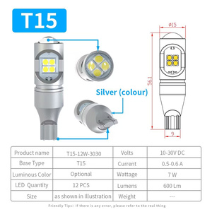 Luz Led para coche DRL 12smd 3030chip T15 luz LED de estacionamiento Canbus cola de respaldo lámpara de marcha atrás Luz de <span class=keywords><strong>señal</strong></span> de giro automático - Product Image 3