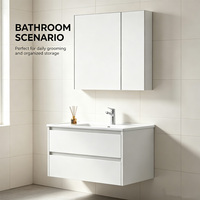 Meuble-lavabo mural en contreplaqué résistant à l'humidité avec double tiroir et armoire miroir pour l'organisation de la salle de bain