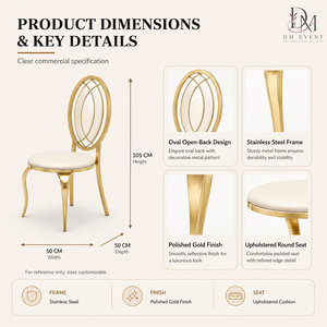 Chaise de mariage ovale en acier inoxydable doré avec dossier entrelacé et siège rembourré pour événements hôteliers et banquets – Vente en gros - Product Image 5