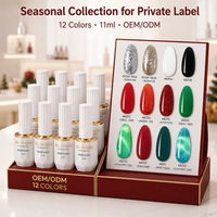 Missgel Kit de vernis gel solide effet œil de chat pailleté Noël 12 couleurs avec gel de construction et strass sans HEMA sans TPO