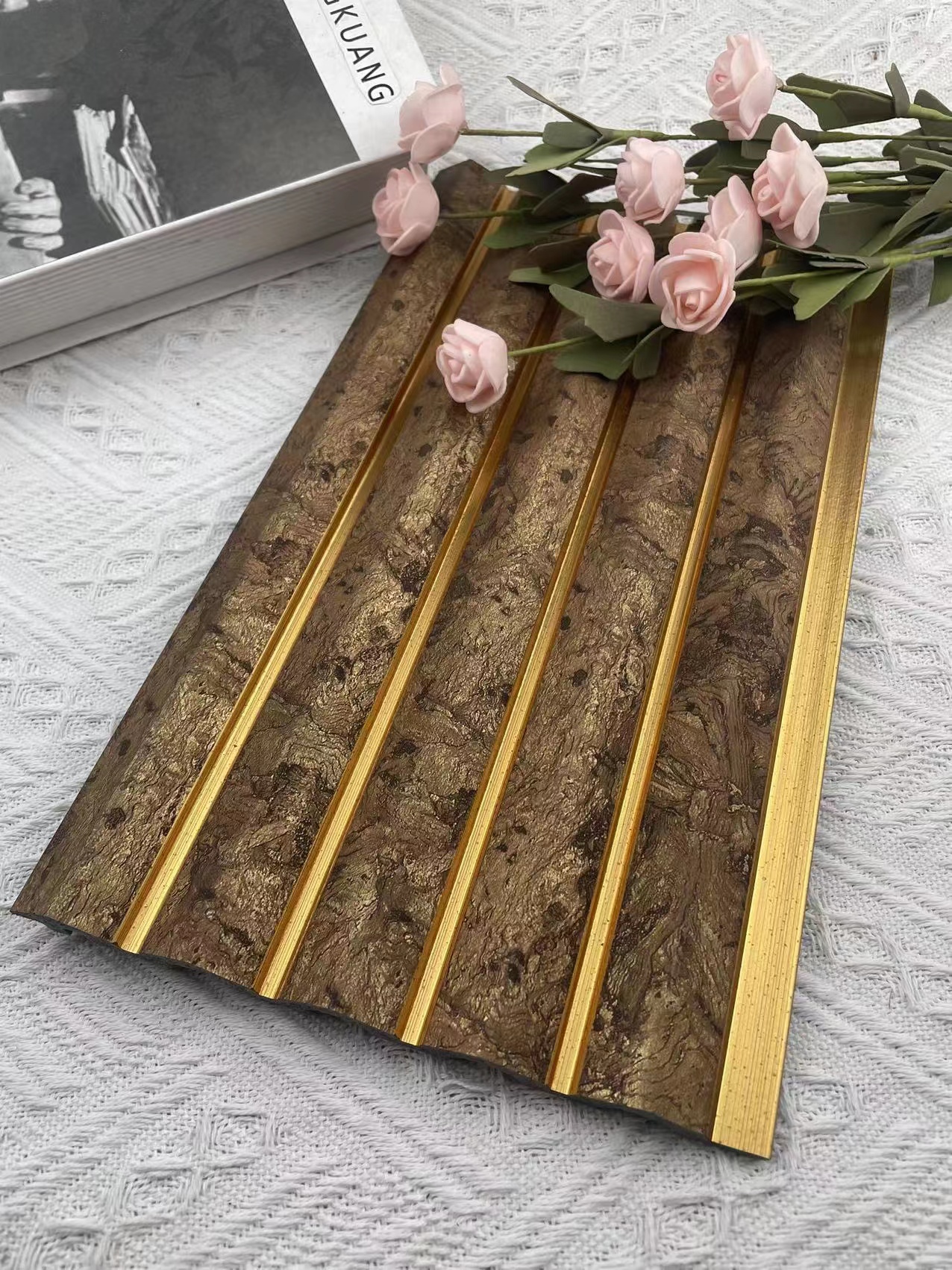 Waterproof Decoration PS Interior 3D Wood Wall Paneling Cornice Moulding