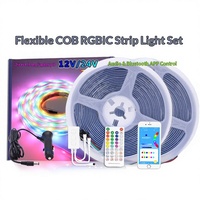 Kit de bande lumineuse flexible COB Magic Color RGB, audio intelligent pour contrôle par application, 12-24V, décoration intérieure, lumière LED pleine couleur