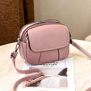 Hot Selling Solid Color <b>Crossbody</b> <b>Bag</b> Simple Double Zipper Shoulder <b>Bag</b> Classic Thread Round <b>Bag</b> for Ladies - Product Image 5