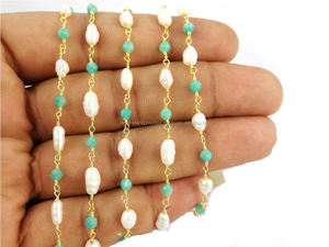 Amazonita y perlas de piedras preciosas con cuentas cadena-Cadena de Rosario collar de cadena - Product Image 4