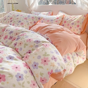 Nouveau lot de literie en coton lavé à l'eau de qualité maternelle et infantile petite fleur housse de couette drap plat achats en ligne articles en vrac - Product Image 1