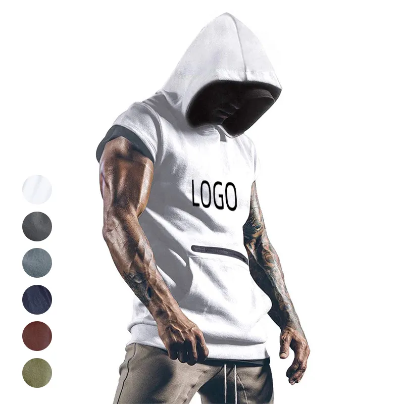 Camiseta de entrenamiento sin mangas para hombre con capucha, bolsillo con cremallera, ropa deportiva para correr, camiseta sin mangas con capucha para hombre, camisetas sin mangas para gimnasio