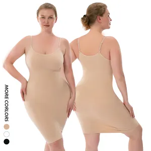 2023 Plus Size Seamless Clothing Wear Bodycon Mulheres Espartilho Deslizamento Construído Spaghetti Shaper Vestido Tummy Control Shapewear Vestidos