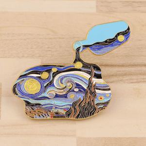 Broche de Pintura a Óleo Estilo Van Gogh, Girassol Estrelado, Pins de Esmalte Macio para Roupas e Mochilas - Product Image 6