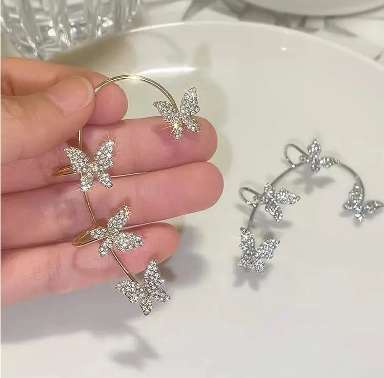 Tempérament papillon oreille Clip alliage Zircon feuilles géométriques boucles d'oreilles pour femmes mode gland bijoux accessoires cadeaux