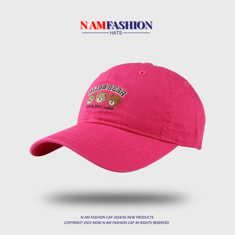 Three bear head baseball cap rose red