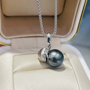 S925 <b>Silver</b> Pendant DIY Accessory with Gourd Style 10-13mm Beads and Gold Plated Empty <b>Bracket</b> Necklace Pendant 31099 - Product Image 2