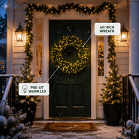 Guirlande de Noël LED pré-éclairée surdimensionnée 60 pouces 1200 points lumineux, lumières blanc chaud enroulées de fil, pour centres commerciaux, hôtels, extérieur, étanche, homologuée UL, vente en gros