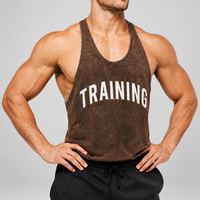 Débardeur stringer personnalisé pour homme, délavé à l'acide, vintage, en coton et élasthanne, pour fitness, gym et sport, avec broderie