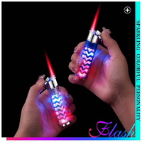 Briquet à gaz butane classique en métal, rechargeable, coupe-vent, avec flamme LED rouge, idéal pour les fêtes et l'éclairage créatif, vente en gros