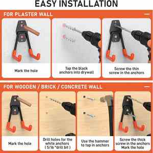 Ganchos de Pared de Hierro Resistentes de un Solo Nivel para Almacenamiento de Bicicletas y Herramientas de Garaje - Product Image 3