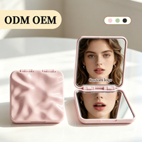 Miroir compact carré à texture ondulée 3D, pliable, double face, miroir de maquillage de poche, miroir cosmétique portable de voyage, logo personnalisé