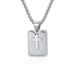 KOMI <span class=keywords><strong>Argent</strong></span> Noir Or Acier Inoxydable Rectangle Médaille Gravé Croix Pendentif <span class=keywords><strong>Collier</strong></span> pour Hommes Boîte Chaîne 24 Pouces Bijoux Cadeaux - Product Image 6