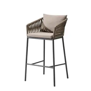 Moderner Outdoor Home Stuhl Restaurant Bar Hochstuhl Rattan Seil gewebt Metall Bar Stuhl