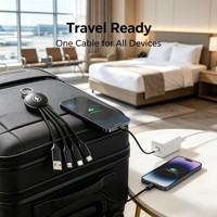 Câble de charge tressé en nylon 4-en-1 avec logo personnalisé, chargeur rapide multifonction USB Type-C/Micro-USB/Lightning – Cadeau