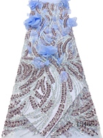 Tissu en dentelle florale de luxe brodé en 3D avec perles pour robe de mariée, 5 yards