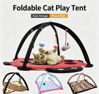 Tente de jeu pour chat motif dessin animé, hamac respirant pour chat avec jouets à clochettes suspendus, tapis de jeu amusant pour chaton, fournitures pour animaux de compagnie pour chats d'intérieur