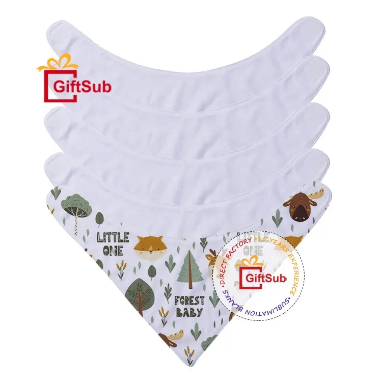 Personalized Baby Blank White Bandana Bib Infant Toddler 100% Polyester Burp Cloth Sublimation Baby Bibs For Heat Vinyl Transfer