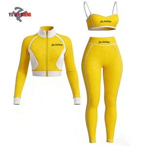 Conjunto Deportivo de 3 Piezas para Mujer, Ropa Deportiva para Gimnasio, Top de Yoga con Cierre y Bloques de Color, Sujetador Deportivo, Leggings, Traje Deportivo - Product Image 3