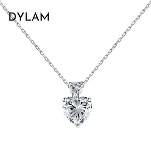 DYLAM Exquisite Rhodinierte klare rosa 5A Diamant Moissan ite Edelstein Zirkonia Herz Anhänger Halsketten aus massivem Sterling silber