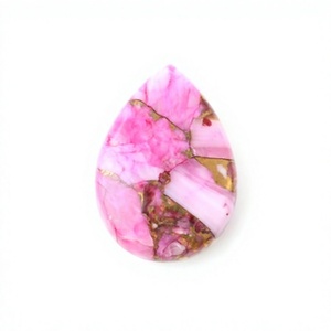 Pierre précieuse en quartz de 16x22 mm, pierre briolette en vrac, fabrication de bijoux, poire naturelle lisse, coquille d'huître épineuse rose, certifiée par un tiers - Product Image 1