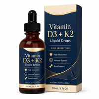 Vitamine D3 K2 Liquide Haute Puissance 59ml 2oz Bouteille en Verre pour le Soutien Immunitaire et des Os Forts Supplément MK-7 Vente en Gros Usine