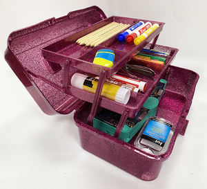multipurpose glitter plastic organizer and storage case three-layer tool box with tray