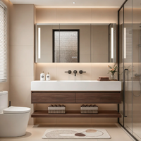 Meuble-lavabo flottant haut de gamme en bois massif, directement de l'usine, avec plan de travail en pierre frittée, pour salle de bain d'hôtel, OEM/ODM