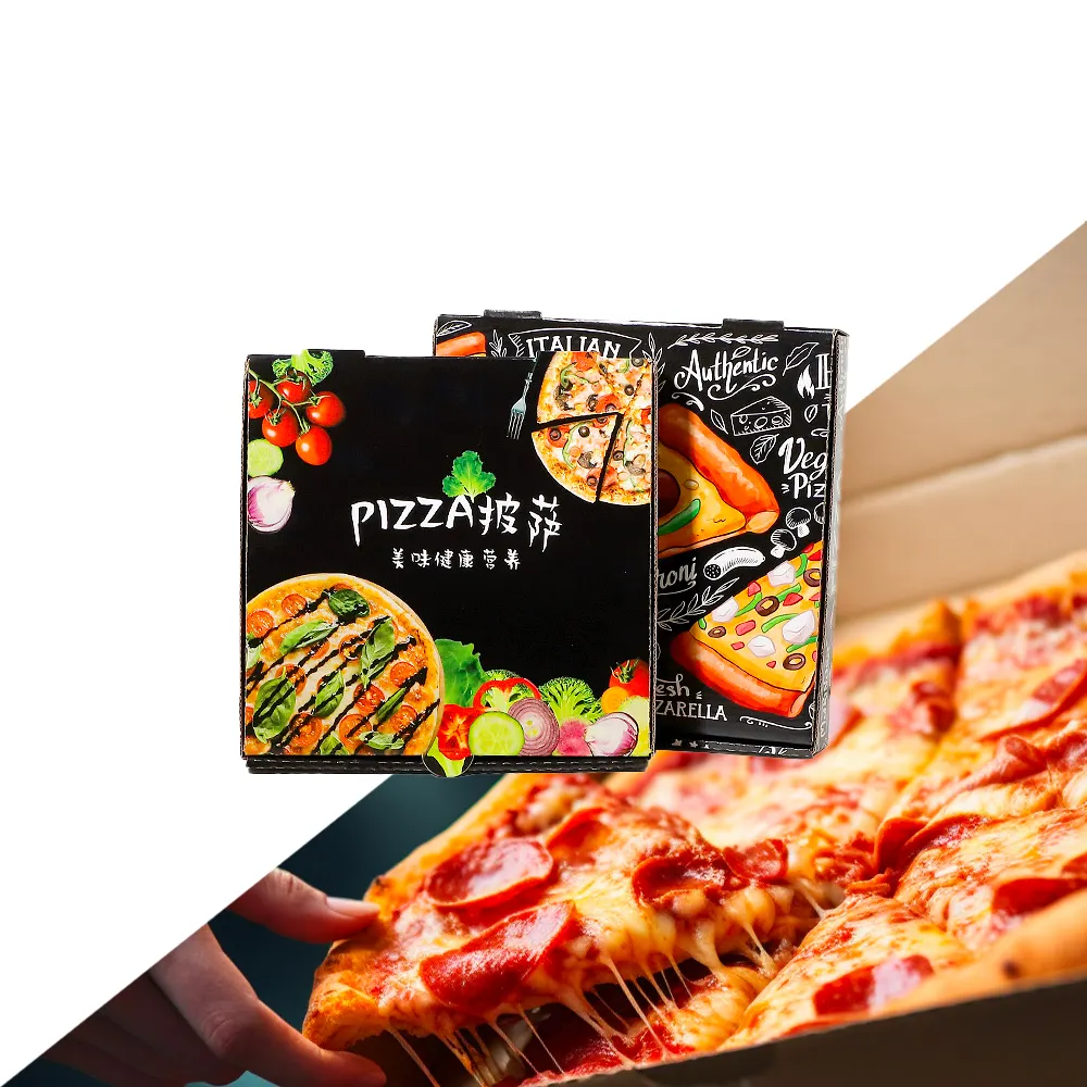 Caja de pizza personalizada al por mayor cajas de pizza personalizadas caja de embalaje de pizza con logotipo personalizado cajas de cartón corrugado impresas