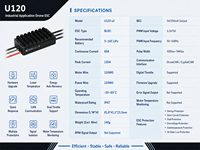 Contrôleur de vitesse de moteur sans balais BLDC de qualité industrielle ESC U120 V2 5-14S LiPo 120A Max, puissance de sortie 1,1-6,2 kW, protection IP67