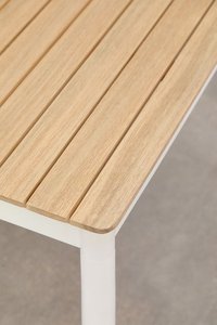 AJUNION Table de salle à manger d'extérieur rectangulaire Cadre en acier Dessus en bois d'acacia Table de <span class=keywords><strong>jardin</strong></span> Patio Table à manger d'extérieur pour <span class=keywords><strong>6</strong></span> <span class=keywords><strong>personnes</strong></span> - Product Image 4