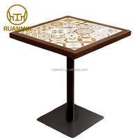 Table à manger à motifs RuanMin avec plateau en pierre à motifs et cadre en fer, table carrée, table de restaurant, table de café