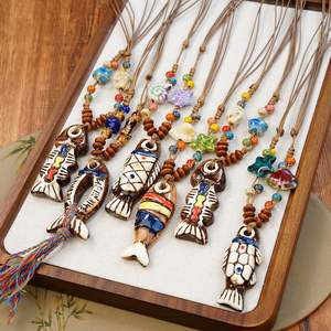 Joyería de cerámica Bohemia hecha a mano, collar de cuentas de pescado con patrón de mariposa de estilo étnico, colgante bohemio de <span class=keywords><strong>playa</strong></span> para mujer, cadena larga - Product Image 3