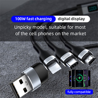 OEM 100W 5A Affichage numérique intelligent Nylon rapide Tressé 3 en 1 USB A à Type C iP Mic USB-C Multifonction USB 2.0 câble de données