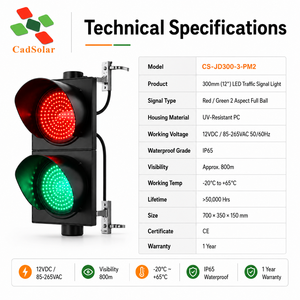 <span class=keywords><strong>Feux</strong></span> <span class=keywords><strong>de</strong></span> <span class=keywords><strong>signalisation</strong></span> routière intelligents sans fil CadSolar Solar Emergency Smart 300MM à commande à distance LED - Product Image 5