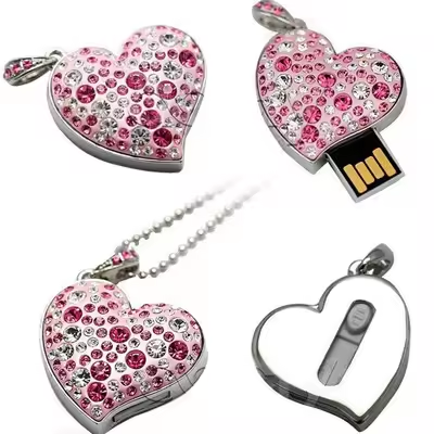 Diamond Heart Shape USB Flash Drive 8GB 16GB 32GB Heart Shape USB Flash Drive 1GB for Sale Jewelry USB Flash Drive 2.0