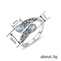 Bagues en cuivre pour femmes, style rétro tendance, ajustables, gouttes d'eau, pierre de lune, ethniques, argent vieilli plaqué