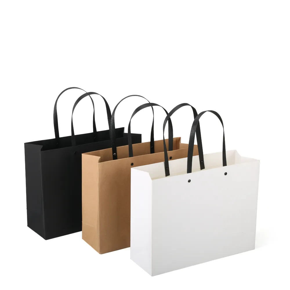 Custom logo t shirt black brown white kraft paper cheap promotion paper bag packaging bag plain tote bags