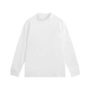 T-shirts pour femmes et hommes Nouveau t-shirt ample uni à col semi-haut et manches longues en coton peigné pur 230G - Product Image 6