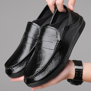 Mocassins en cuir de vachette pour hommes, printemps-automne, noirs, antidérapants, chaussures décontractées pour affaires - Product Image 1