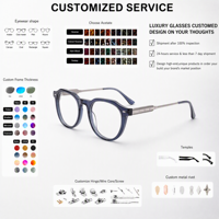 Personnalisation de lunettes optiques en acétate haut de gamme, montures de lunettes rondes à monture complète durables et élégantes pour un usage quotidien, OEM/ODM