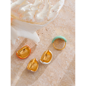 Anello Regolabile JINYOU 4277 Y2K in <span class=keywords><strong>Acciaio</strong></span> <span class=keywords><strong>Inossidabile</strong></span>, Multicolore, Impermeabile, con Smalto Kaki, Arancione, Blu e Bianco - Product Image 2