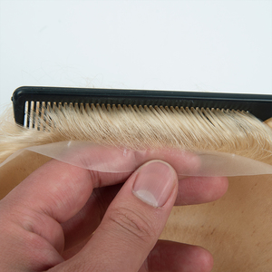 ท็อปเปอร์ผมแท้คุณภาพดีที่สุดสำหรับผู้ชาย สีบลอนด์อินเดีย  ดูเป็นธรรมชาติ ขนาด 8x10 นิ้ว  ฐานบาง PU V-LOOP  แบบผูกปมเดี่ยว - Product Image 4