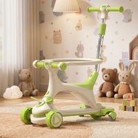 Trottinette pliable 3 en 1 pour tout-petits avec poignée de poussée, hauteur réglable, garde-corps de sécurité, 4 roues en plastique pour enfants