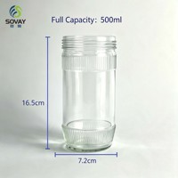 Pot en verre cylindrique transparent à rayures verticales 430 ml, récipient en verre fileté de qualité alimentaire pour miel, confiture, chutney, usage domestique et commercial